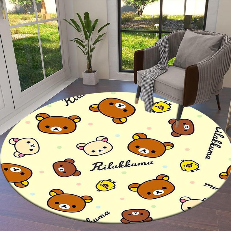 1pc Rilakkuma Pattern Cute Animals Round carpet, Made of Polyester,Perfect for Decorating Office Chairs, Living Rooms,Vibrant Decorative Rug