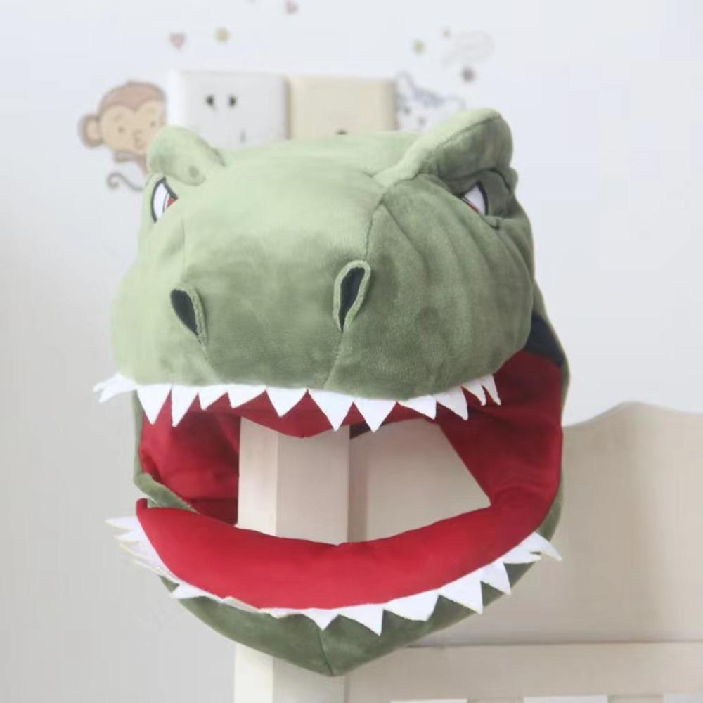 PP Cotton Doll Plush Dinosaur Hat Green Plush Shark Hat Headgear Dinosaur  Christmas Gift