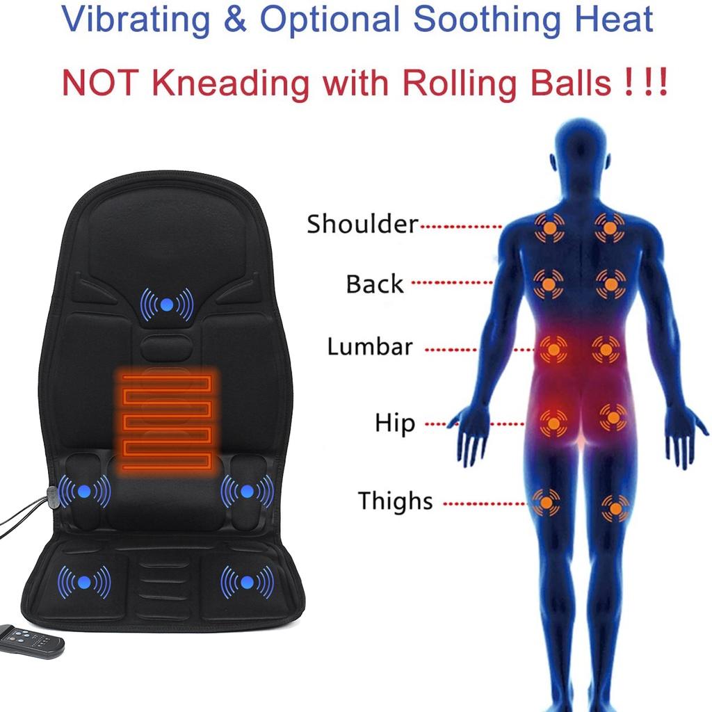 12W Chair Cushion Car Home Heating Vibrator Car Seat Chair Massager Office Lumbar Neck Mattress Pain Relief Electric Back Massager AC 110-230V
