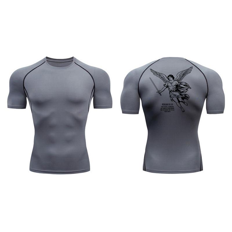 Angel Graphic Athletic Quick Dry Tshirts for Men Christian Gym Workout Running Compression Shirt Undershirt Tees Tops Activewear