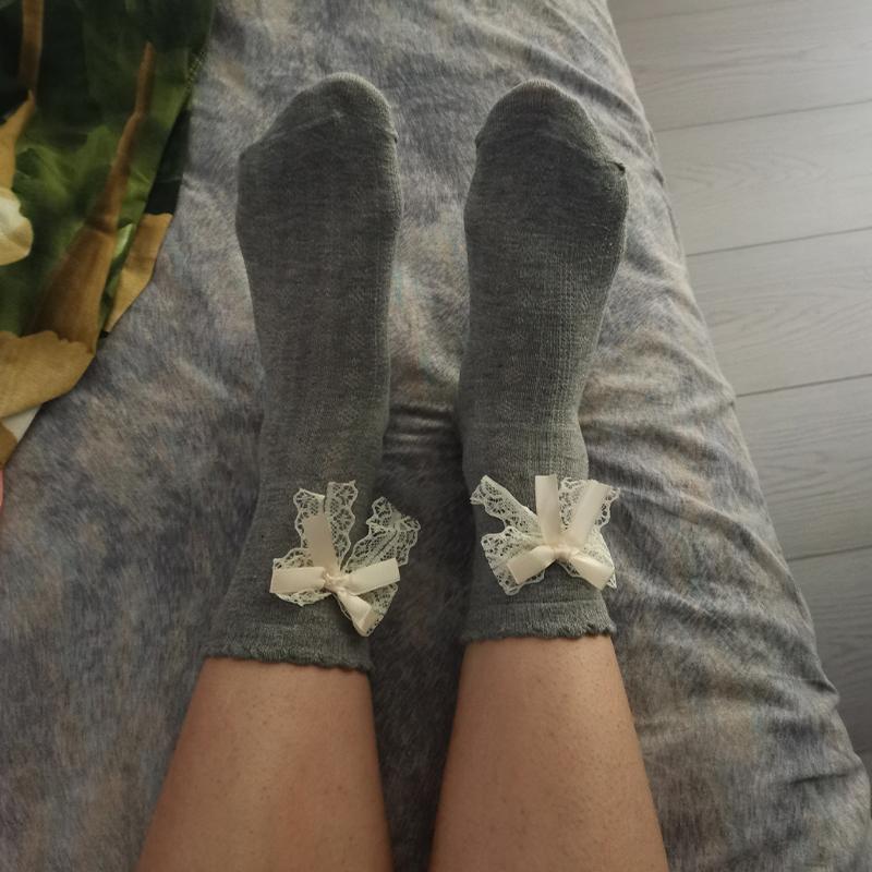 Женские Кружевные Носки с Бантом  Чистое Желание , Дышащие, Ажурные, Повседневные, До середины икры, Милые Jk Носки