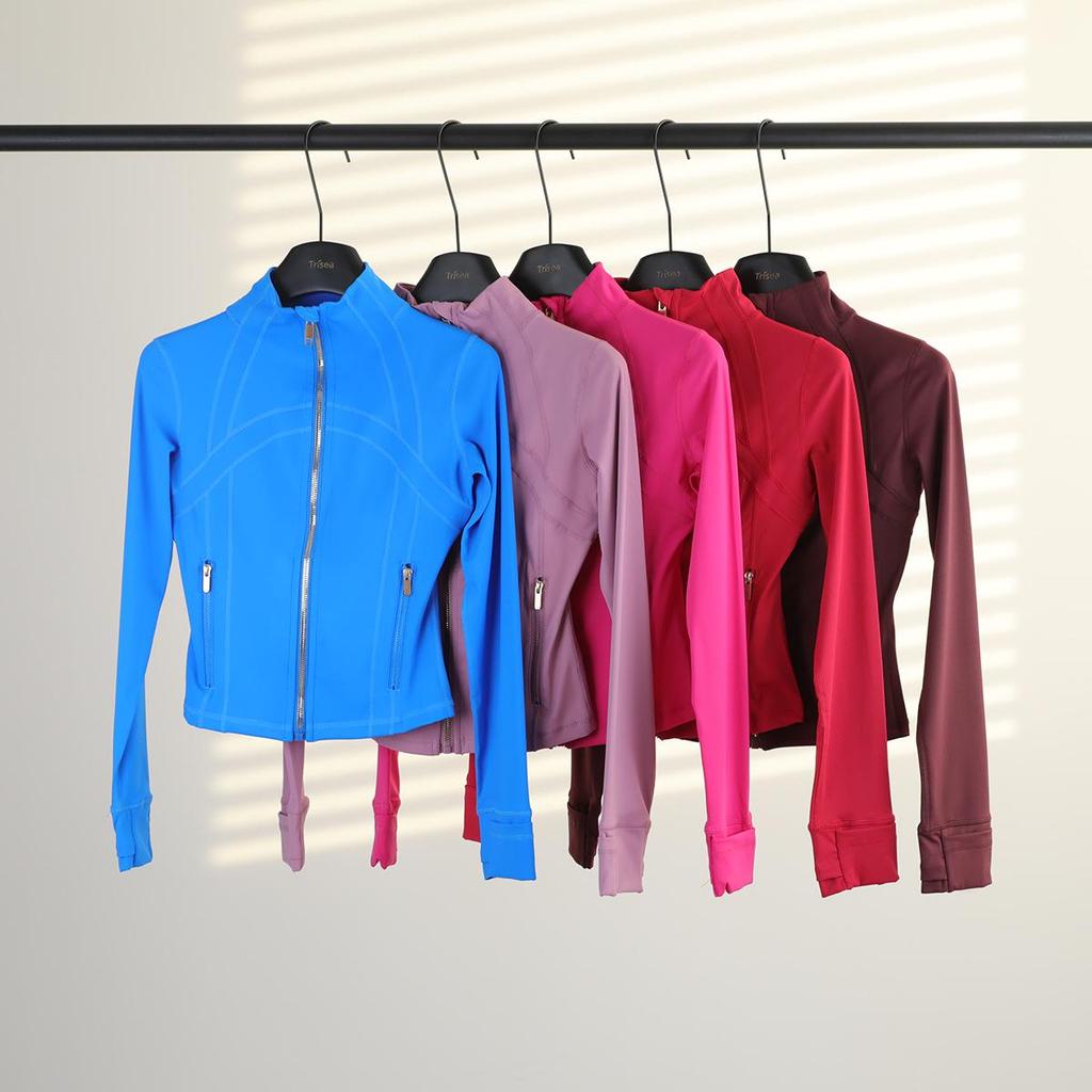 LULULACIE Złoty Zamek Damska Dopasowana Sportowa Kurtka z Długim Rękawem