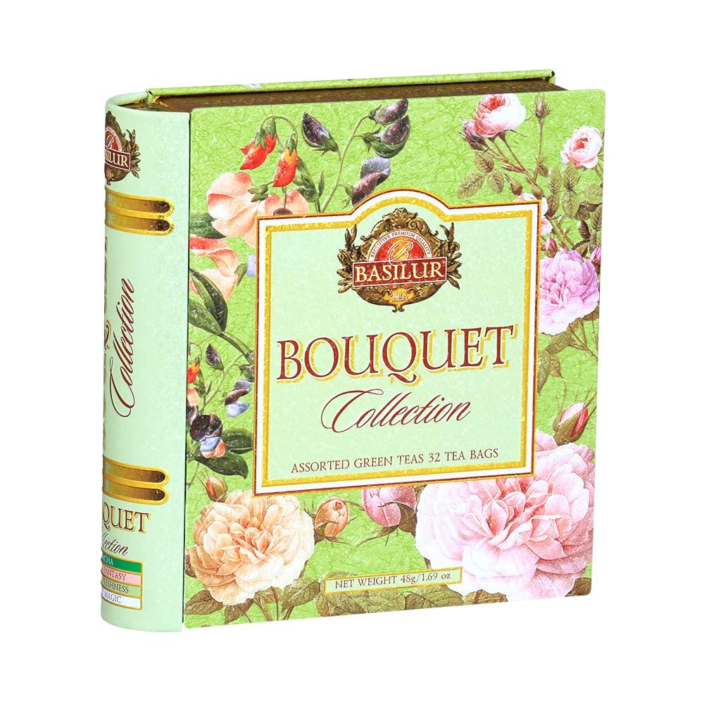 [Gift] Basil Tea Bouquet Sort Book, Flavored Tea (Green Tea Base & Sencha), 4 Varieties x 8 Bags (32 Bags Total), Mother's Day Gift