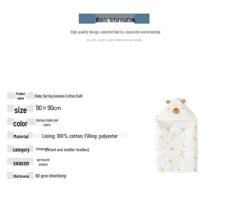 Pure Cotton Newborn Blanket 60g - Swaddle Quilt for Spring & Autumn