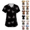 Dames V-hals Cartoon Print Korte Mouwen Zak Zijsplit Beschermend Pak Top
