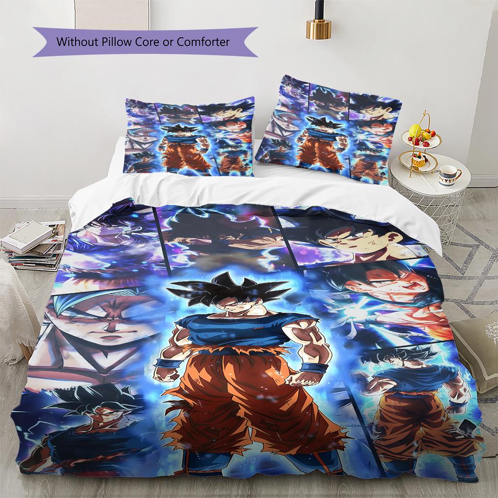 Son Goku Pattern Bedding,Quilt Set Quilt Cover Pillowcase Home Birthday Gift (1 * Duvet Cover + 2 * Pillowcase, Without Core)