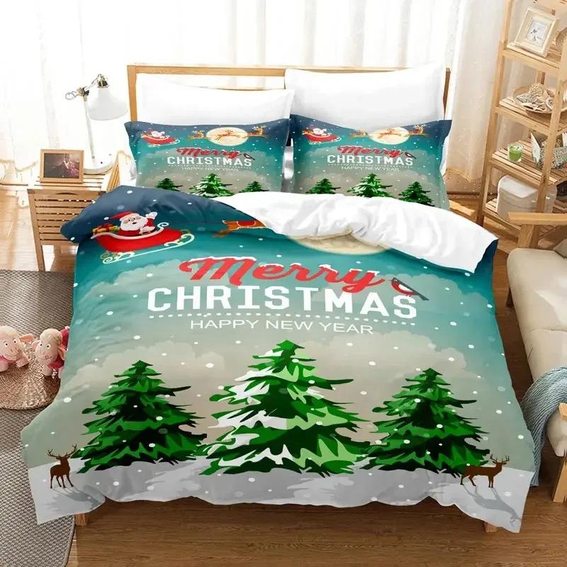 Christmas Bedding Set Duvet Cover Polyester Comforter Cover Pillow Case 3D Queen King Double Full Twin Single Bedroom