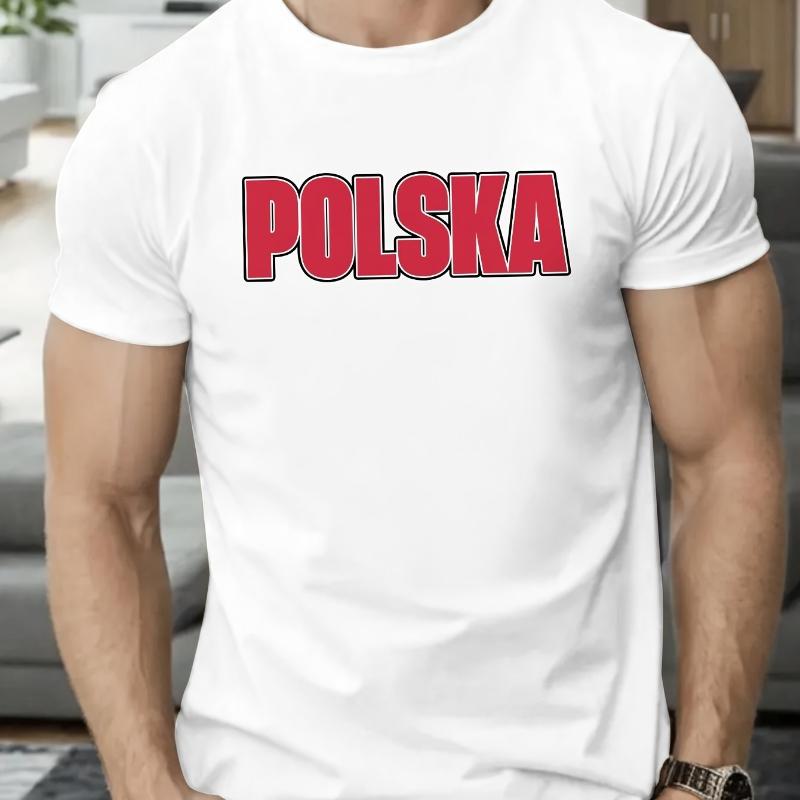 

Polska Text T-Shirt,Soft Breathable & Fade-Resistant, Classic Fit for Daily Casual Wear XXL белый