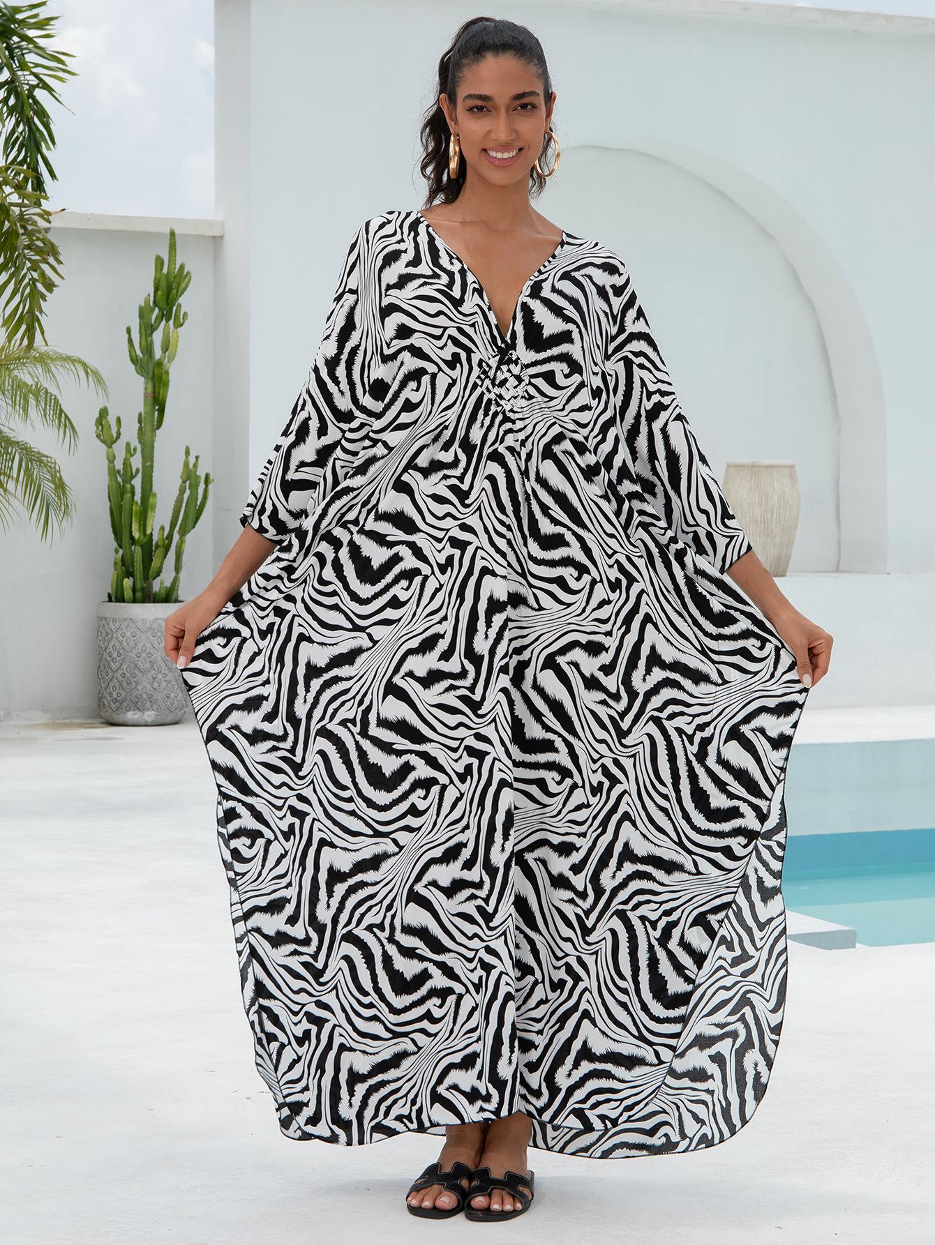 

Европейское и американское вискозное платье-накидка для пляжа с принтом - Длинный, свободный халат для бикини и купальника для женщин One Size