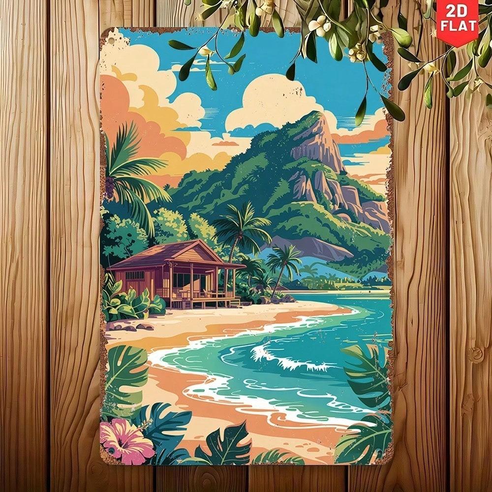 Vintage Metal Tin Sign Tropical Beach Bar Wall Decor