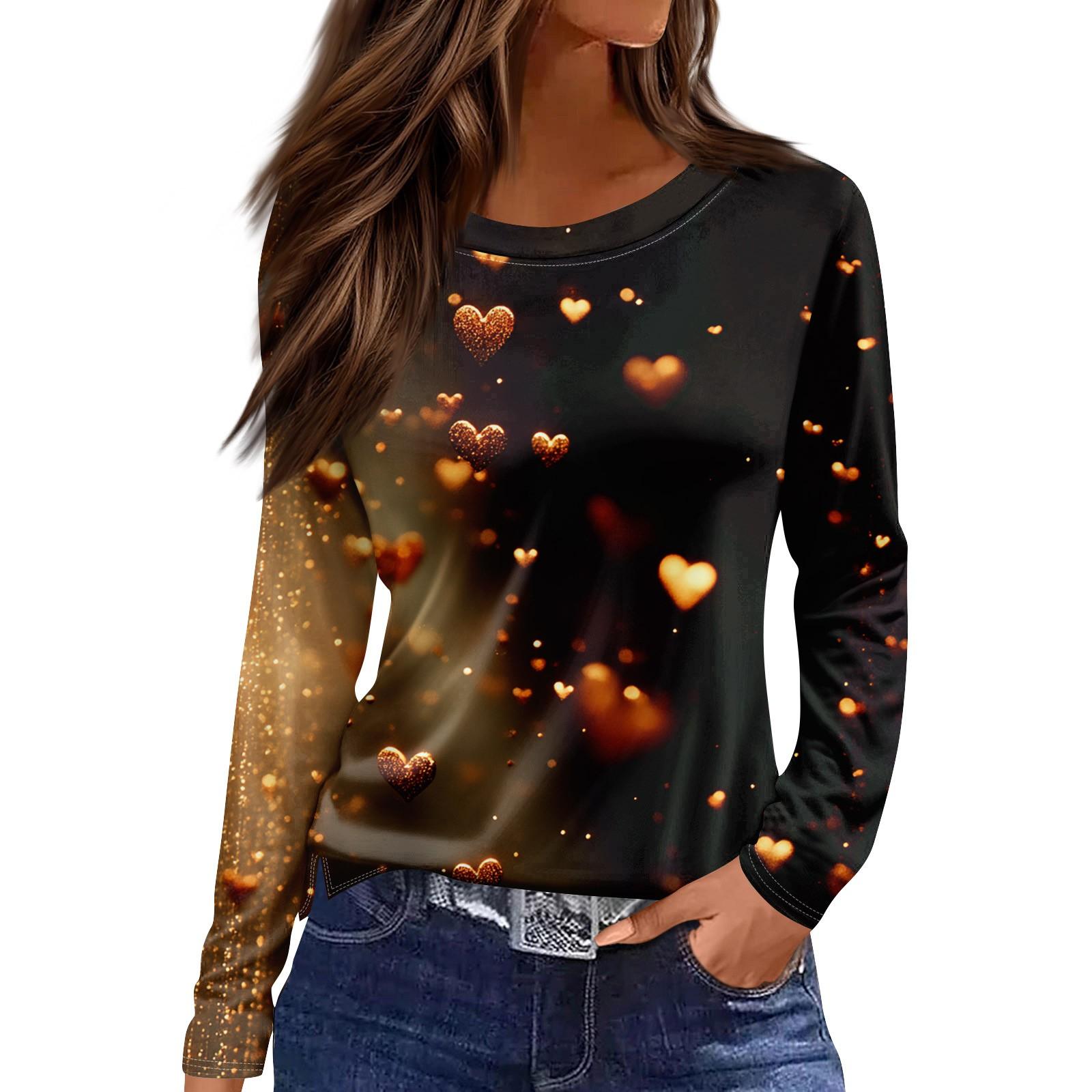 

Женская модная повседневная футболка с разрезом и круглым вырезом, длинным рукавом и принтом ко Дню святого Валентина, женский топ L чёрный