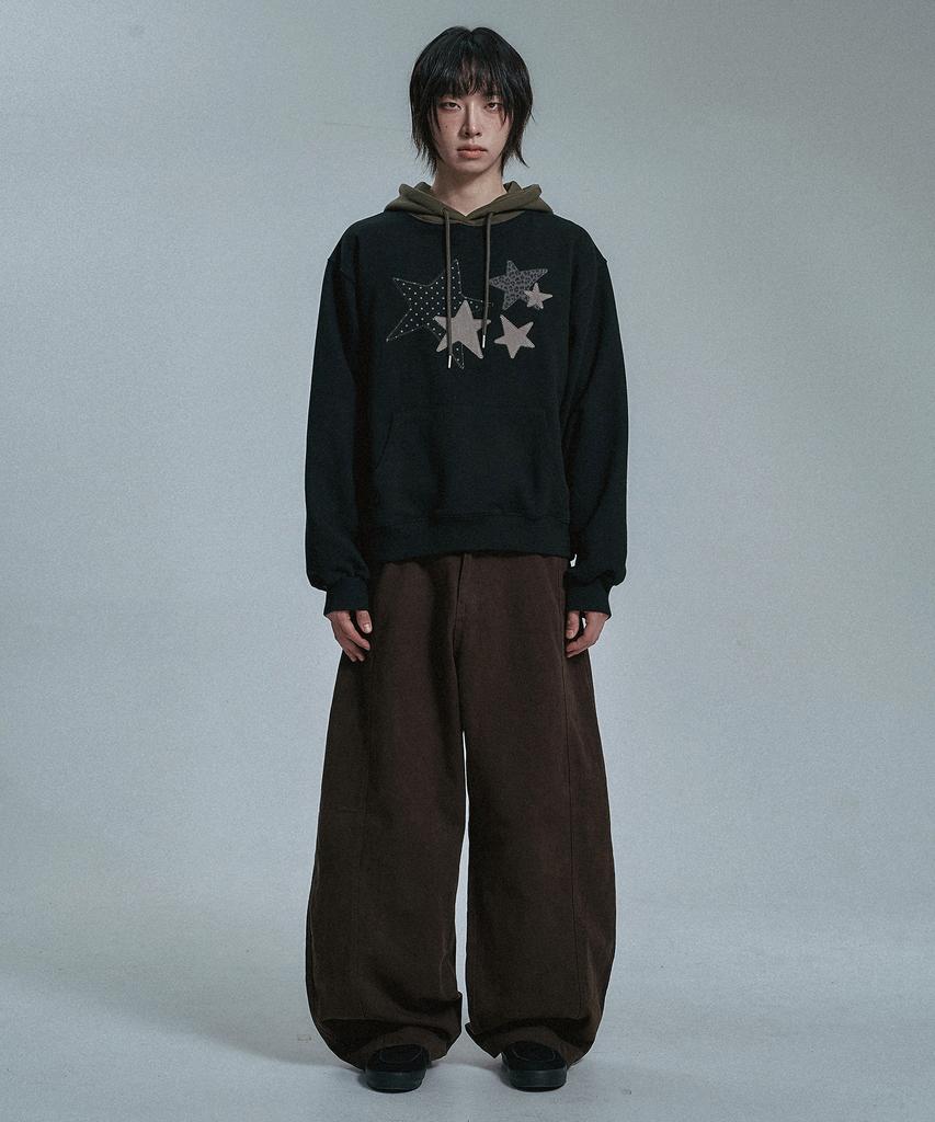 MOO Check Color Block Balloon Cotton Pants - Brown