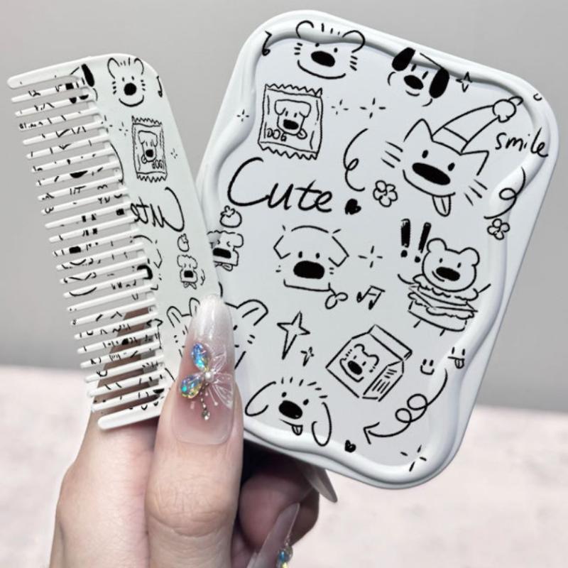 

Stylish Dog-Themed Portable Makeup Mirror; Compact and Convenient Gift for Cosmetic Lovers