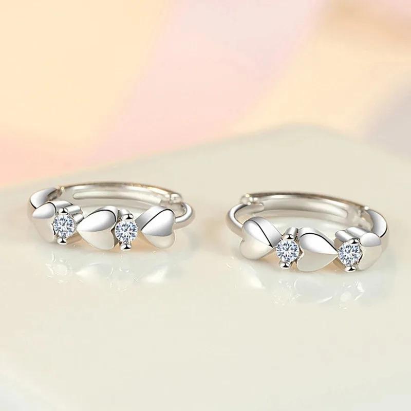 925 Sterling Silver Small Hoop Earrings For Women Luxury Elegant Love Heart Cubic Zirconia Earring Classic Party Wedding Jewelry