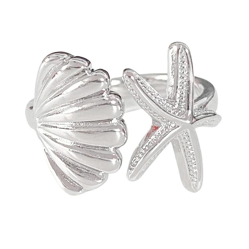[Xinghai Secret Language] Starfish Enamel Dripping Oil Opening Ring Niche Light Luxury High-End Feeling Stacked With Zircon Ring Woman