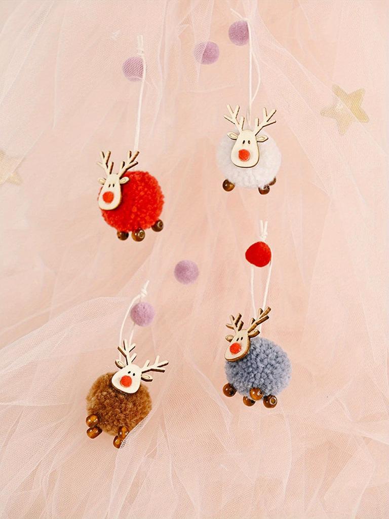 4pcs Adorable Sheep Plush Christmas Ornaments Festive Lamb Decor,Hanging Candy Bag Charms for Tree Home Decoration,Christmas Party Decorations