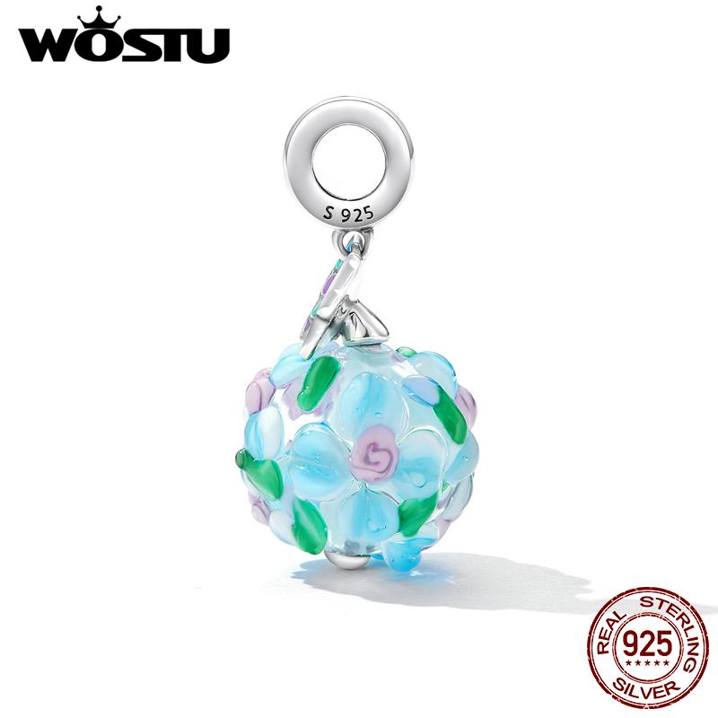 WOSTU 925 Sterling Silver Delicate Flower Butterfly Charm Crystal Blue Bead Fit Original Bracelet For Women Jewelry