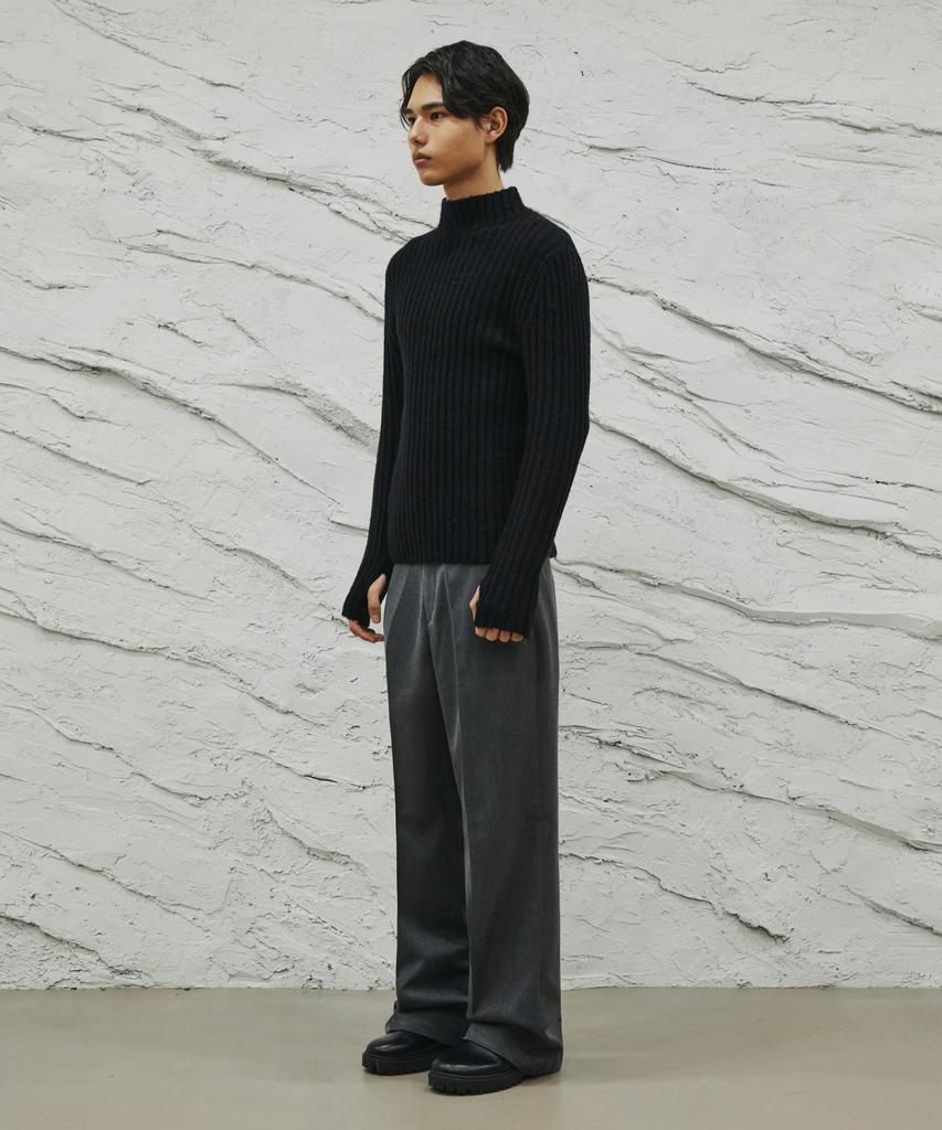 SIGNATURE Wool-Like No-Tuck Wide-Fit Slacks [Gray]