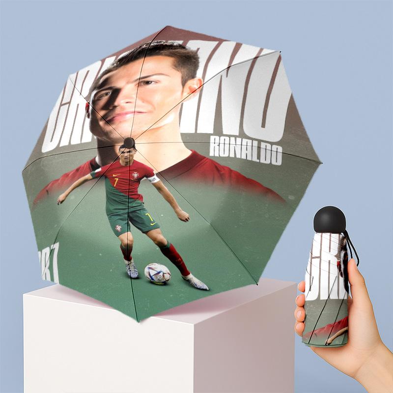 Mini Paraguas Plegable Compacto Cristiano Ronaldo Estampado 5 Pliegues 8 Varillas Resistente al Viento Impermeable Ligero Portátil