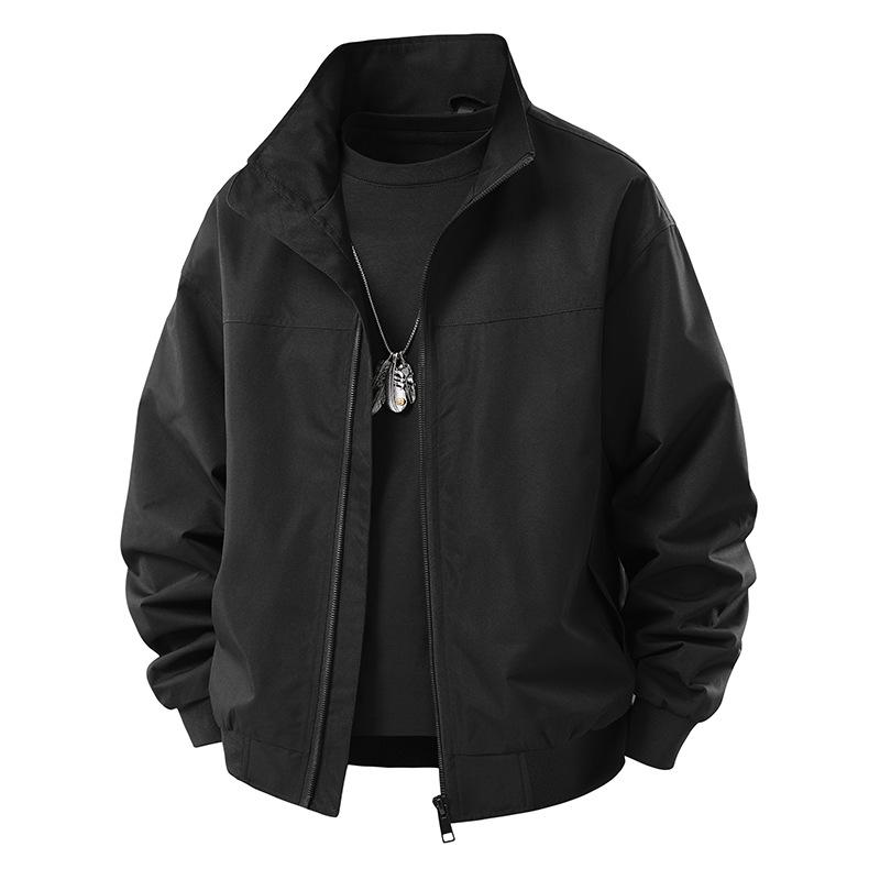 

Autumn New Retro Lapel Loose Jacket Jacket Men s Bomber Jacket M чёрный