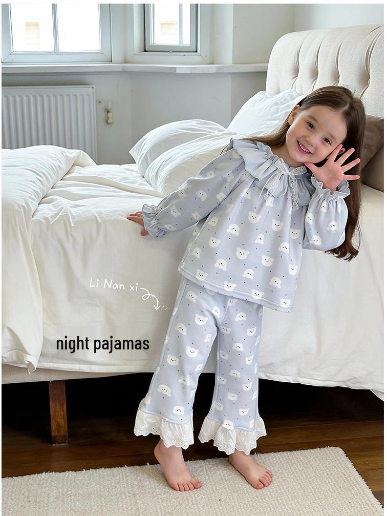 86010 Mädchen Spitzen-Pyjama-Set - Frühjahrs-Kollektion 2026 Klasse A Reiner Baumwollstoff