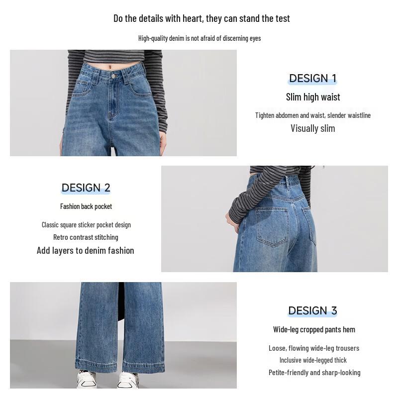 ROMON Women's High-Waisted Wide-Leg Cropped Denim Jeans