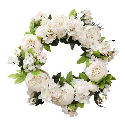 Artificial Peony Flower Wreath Faux Floral Door Wreath for Front Door Wedding Wall Home Decor White