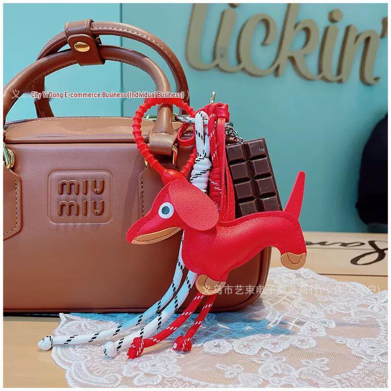 Miu-Style Sausage Dog Plush Charm - Backpack, Car, Keychain Gift