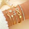 5Pcs/Set Women Stackable Rhinestone Bracelets Alloy Tulip Butterfly Bracelets Layered Cuff Chain Bracelets Jewelry