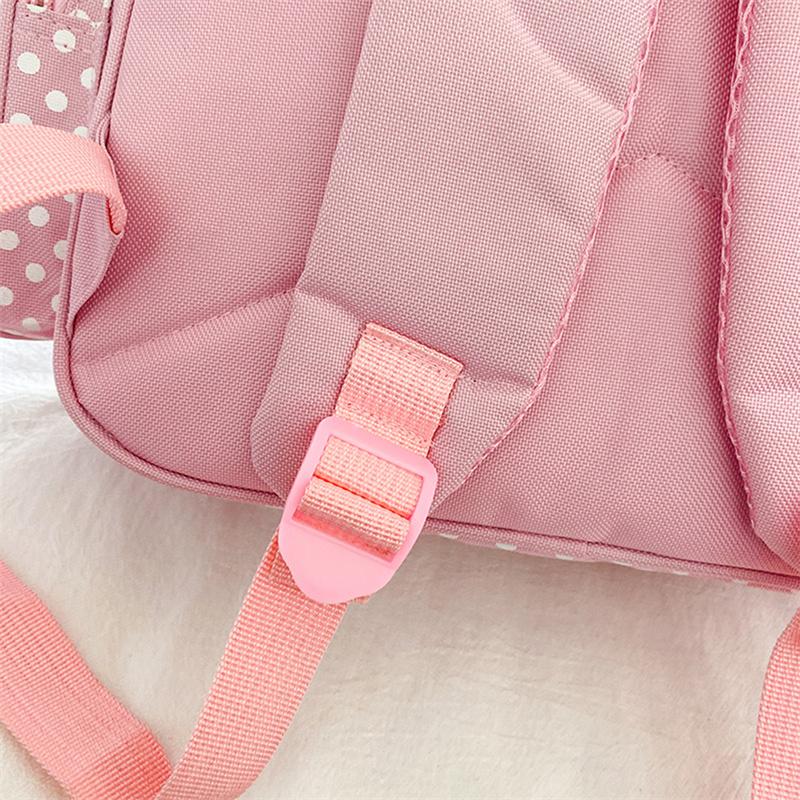 Mochila Escolar Kawaii para Crianças Bordado de Morango Fofo Mochila de Estudante Bolinhas Múltiplos Bolsos Nylon Moda Faculdade Para Menina Adolescente