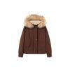 Giacca da donna con colletto in pelliccia, cappotto con cappuccio, orlo elasticizzato, manica lunga, tasca, monopetto, giacca da donna, cappotto casual autunnale per signore