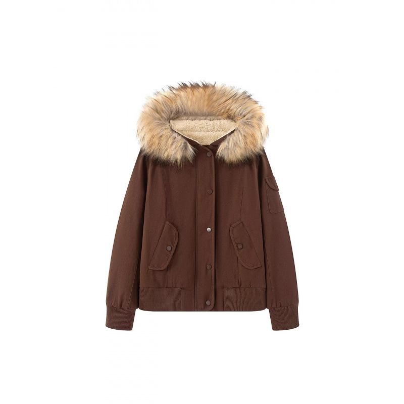 Giacca da donna con colletto in pelliccia, cappotto con cappuccio, orlo elasticizzato, manica lunga, tasca, monopetto, giacca da donna, cappotto casual autunnale per signore