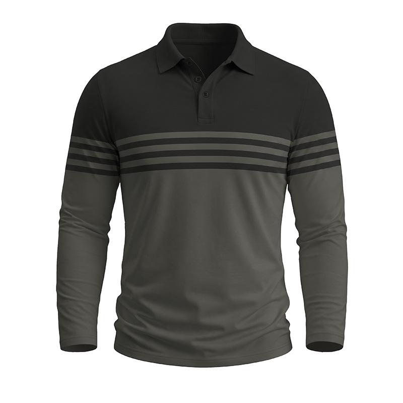 Men Striped Color Block Long Sleeve Polo Shirts Autumn Turn-Down Collar Patchwork Tops Casual Daily Golf T Shirts