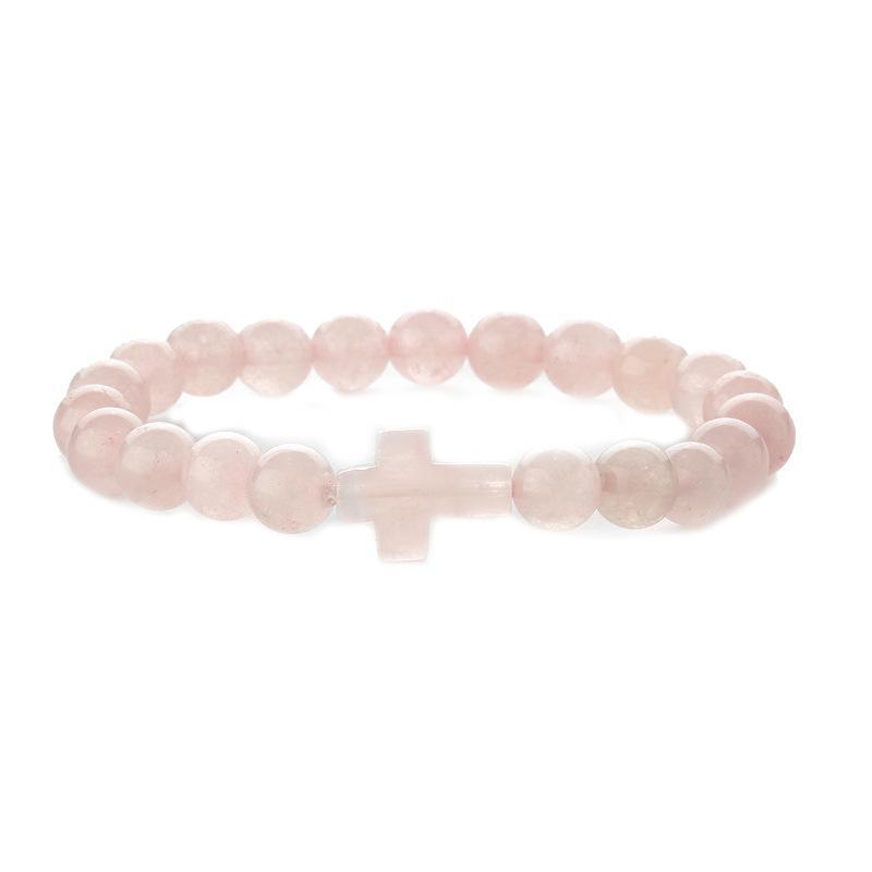 Bedel Natuursteen Armband Kruis Zwarte Lavasteen Kralen Armbanden Handgemaakt Mannen Vrouwen Gebed Fitness Ketting Koppel Sieraden Cadeau