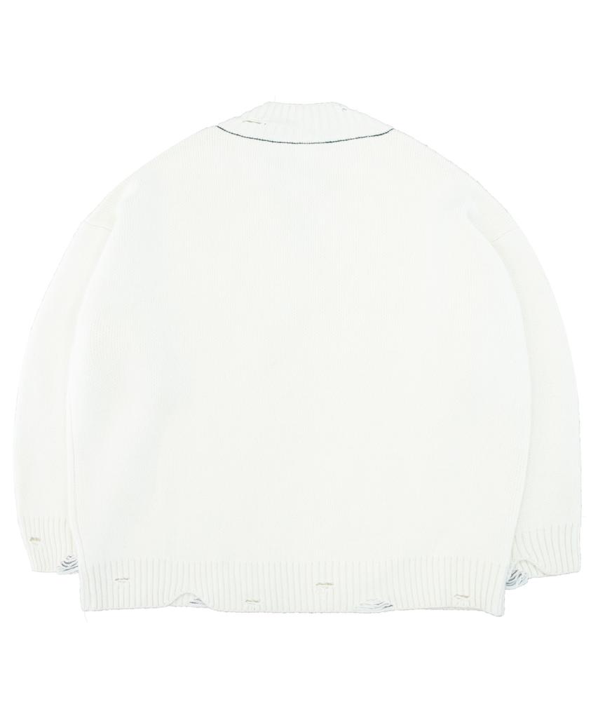 Opeunyadeu(Owai) Oversized Distressed Logo V-Neck Knit - Ivory