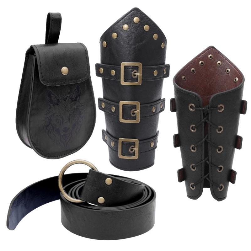 Halloween Medieval Leather Waist Belt Medieval Arm Bracer Medieval Waist Pack for Men Halloween Dress up