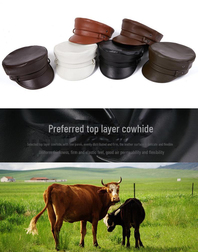 Unisex Kapitänsmütze aus echtem Leder: Deutsche Baskenmütze für Harley-Retro-Punk-Motorräder.