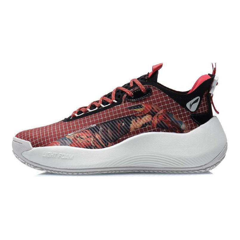 Li Ning Badfive 1 Basketball Shoes Men's Low Top Chinese Paintings Red AGBR001-2