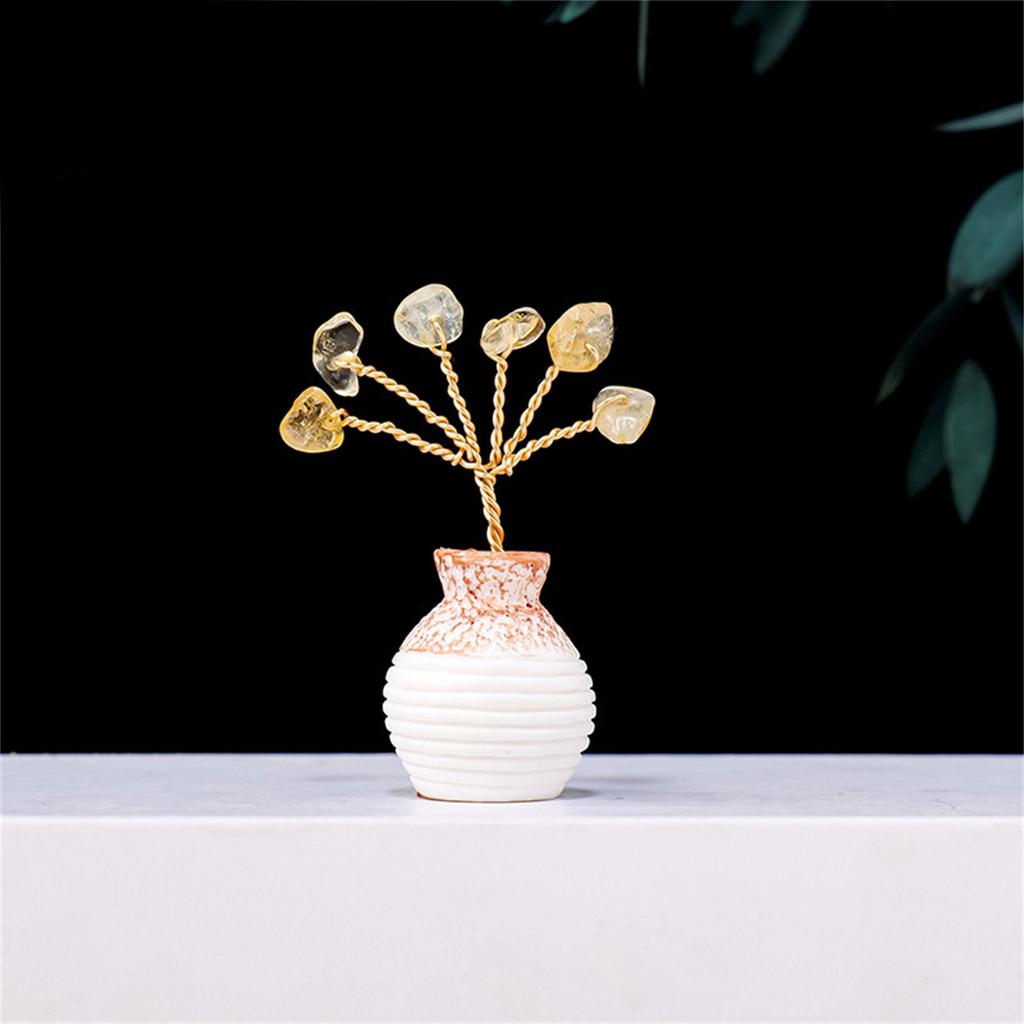 Crystal Feng Shui Money Trees Ornaments Mini Healing Gemstones Bonsai Tree Figurines W/ Ceramic Vase Office Home Decor