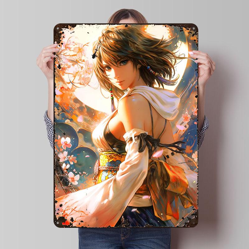 Yuna Final Fantasy X Umělecké dílo Kovový plakát Vlastní nástěnné umění Retro Vintage Plechové cedule pro Pánskou jeskyni Domácí dekorace Předměty Dům