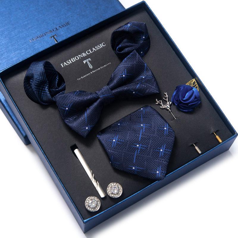 Men's 8-Piece Formal Accessory Set: Bow Tie, Corsage, Brooch, Cufflinks for Weddings.