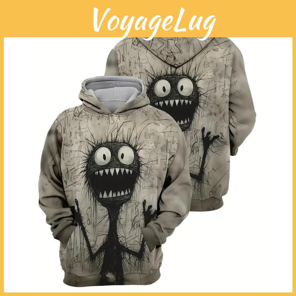 Autumn Casual Mens Long Hoodie Sleeve Sweatshirt Funny Animal Pattern 3d Print Tops Pullover Fashion Street Oversized Clothing