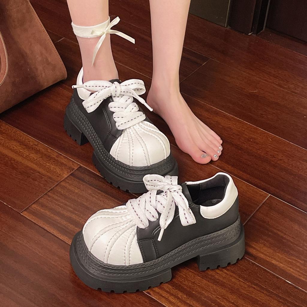 Muffin ugly cute YYDS niche thick-soled small leather shoes sweet cool women loafers heightening small big head wind single shoes