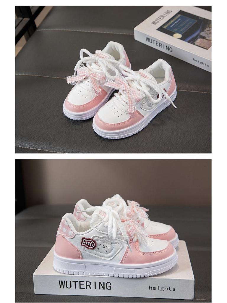 Girls' Leather Spring Bowknot Sneakers - White, Big Kids, Student-Friendly