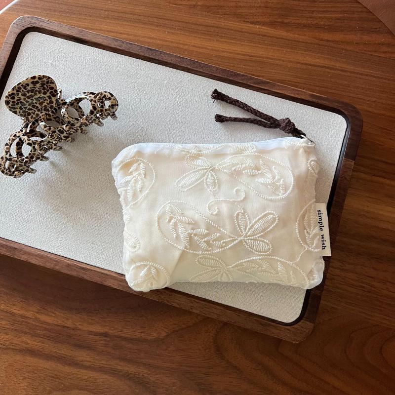 Retro Lace Embroidered Cosmetic Organizer Bag Mini Women'S Makeup Bag Portable Coin Purse Wallet Cosmetics Lipstick Storage Bag