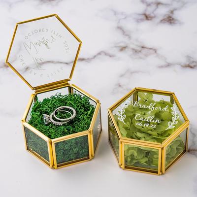 Hexagonal Glass Ring Box with Custom Logo for Engagement or Wedding
