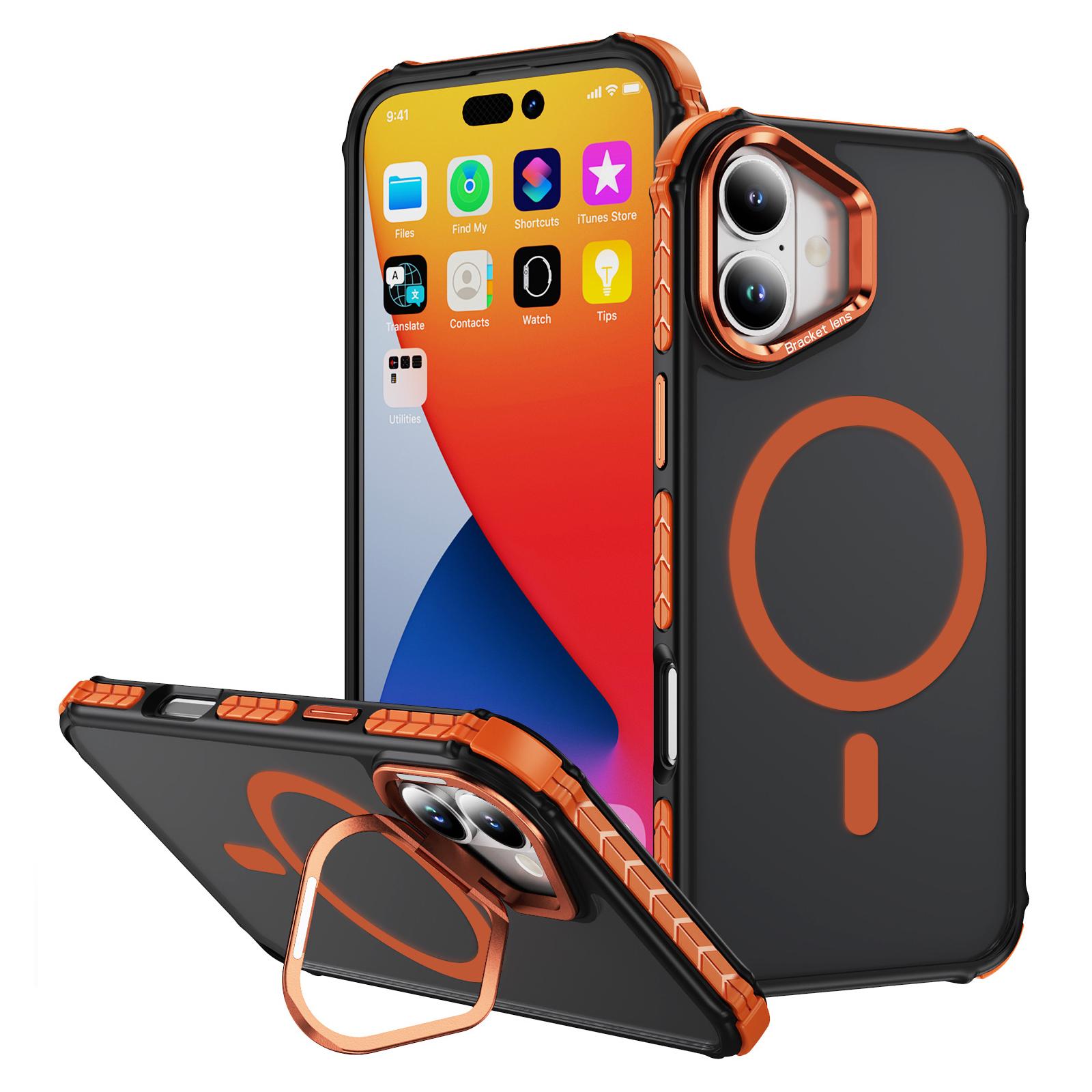 

Чехол для iPhone 17 с подставкой для объектива, матовая задняя крышка телефона, совместимая с MagSafe Orange