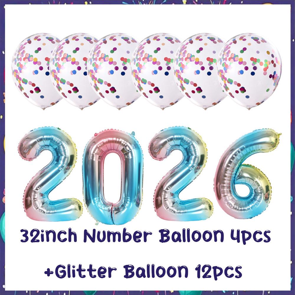 32inch 2026 Foil Balloons Color New Year Party Decorations Anniversary Supplies 12 Inch Glitter Latex Balloons Photo Booth Props