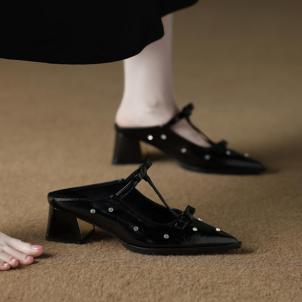 6001-9 High-heeled bag head half slippers women's summer wear light luxury Mary Jane temperament versatile pointed sandals