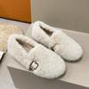 Internet celebrity explosion mink hairy shoes women winter wear belt buckle thick sole velvet bean shoes fairy warm cotton shoes